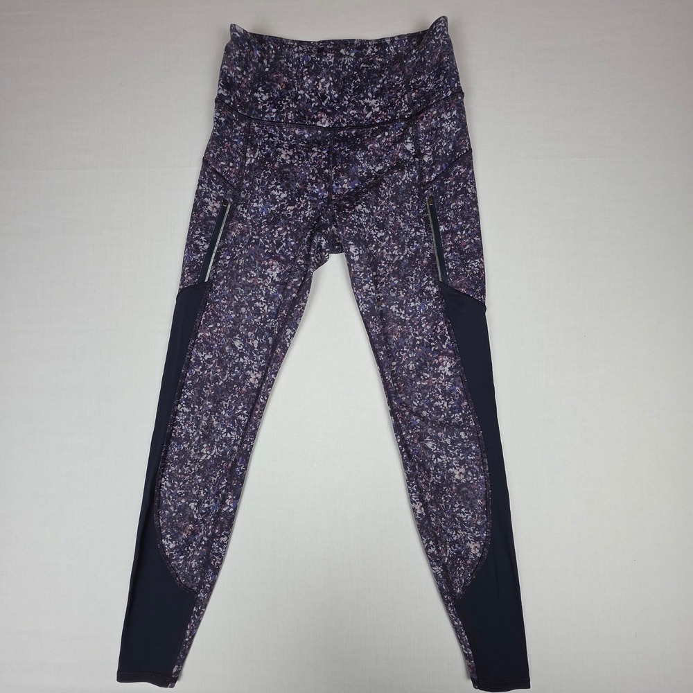 Athleta Rainier Printed Mesh Size S Purple Women High Rise Pocket Leggings - Picture 2 of 10